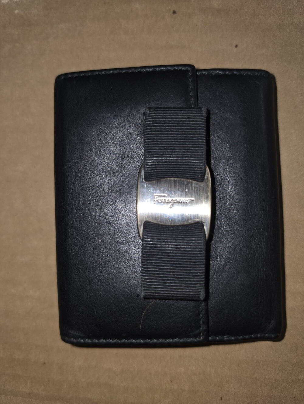 Salvatore Ferragamo Black  Leather Vara Bow Bifold Wallet
